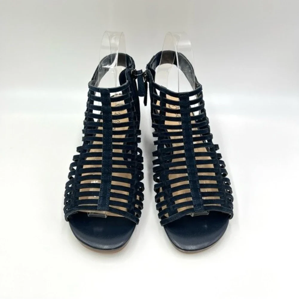 6W 6 WIDE WIDTH Bella Vita Pacey Navy Blue Suede Leather Gladiator Wedge Sandals